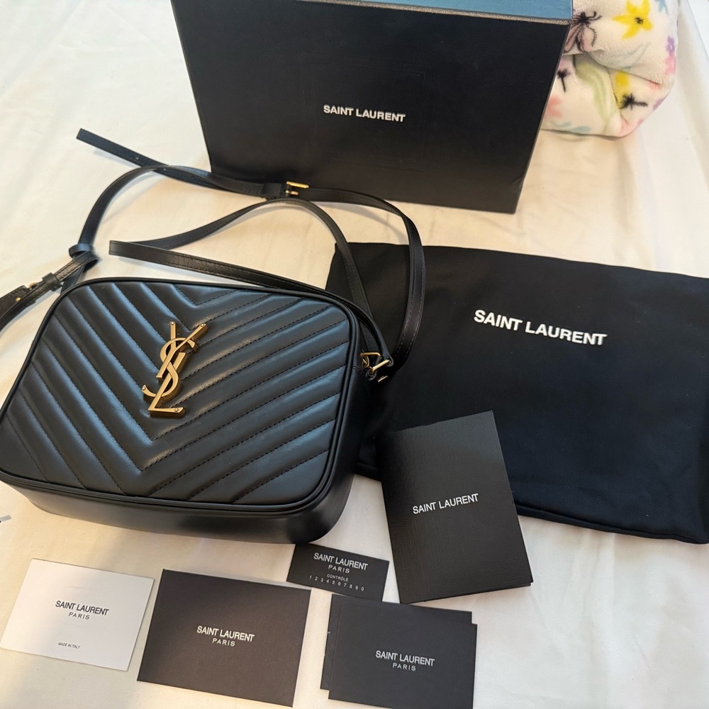 Saint Laurent Black Chevron Quilted Crossbody Bag